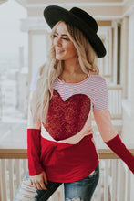 Load image into Gallery viewer, Sequin Heart Striped Long Sleeve Top
